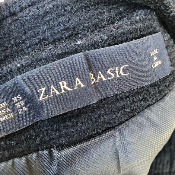 Zara zip up black hooded wool jacket elbow patches - Picture 8 of 8